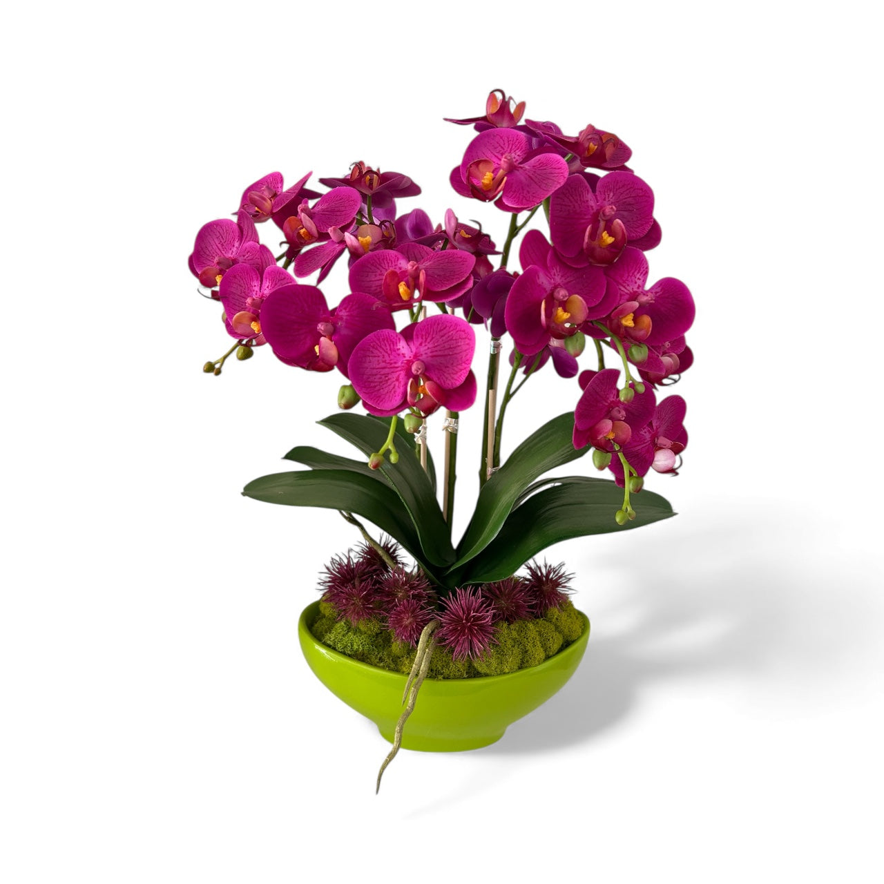 Real Touch Fuschia Orchid Arrangement - Faux Phalaenopsis in Green Pot