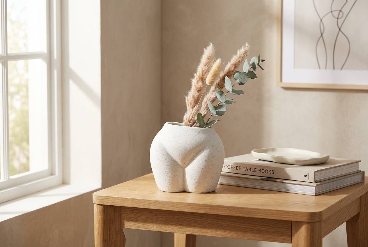 White Speckled Body-Shaped Ceramic Vase – 5.5”